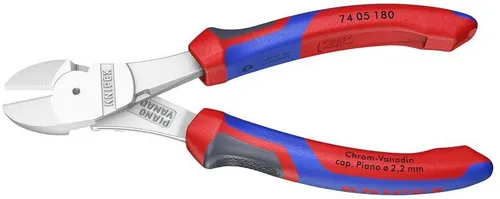 KNIPEX Kraft-Seitenschneider 74 05 180 SB - Hochleistungs-Zangen aus verchromtem Chrom-Vanadin-Stahl, induktiv gehärtete Schneiden für präzises Schneiden von mittelhartem Draht bis 3,8 mm, ideal für professionelle Anwendungen.