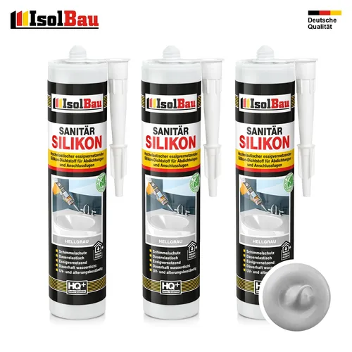 Sanitär Silikon Hellgrau 3 x 300 ml Küche Abdichten Kleben Dusche Dichtstoff