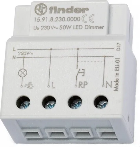 Finder 159182300000PAS Elektronischer Einbau-Dimmer - Dimmschalter für 230 VAC, ideal für weißleuchtende Lampen, bietet Langlebigkeit und Robustheit für eine zuverlässige Nutzung.
