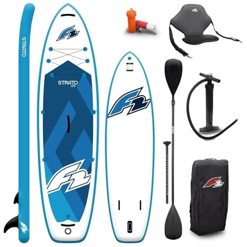 F2 Strato SUP 10,5 Blue - Stand UP Paddle Board mit Kajak Sitz & Paddel 2024 - Aufblasbare Boards für Stand-Up Paddling, vielseitig nutzbar mit Kajak Sitz für zusätzlichen Komfort auf dem Wasser.