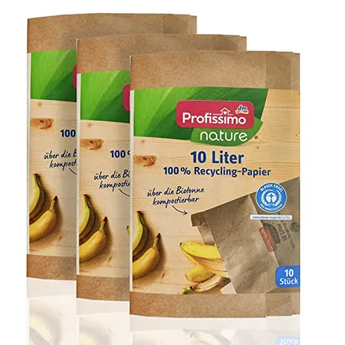 Bio Kompost Beutel 10 Liter/ 3er Pack (3 x 10 Stück) - Kompostierbar und Umweltfreundlich aus 100% Altpapier
