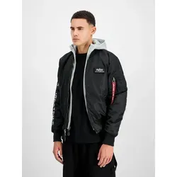 Alpha Industries MA-1 D-Tec SE Bomberjacke - Herren, Black/Grey, 2 XL - Funktionsjacke für Herren mit Regular Fit, herausnehmbarer Sweatkapuze und stylischer Stickerei für einen trendigen Look.