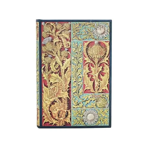 Paperblanks 12-Monatskalender 2025, Wilde Distel, Mini, Tagesüberblick, Elastikband-Verschluss