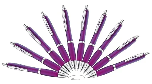 Libetui 10 Kugelschreiber Lila mit schwarzer Mine – ergonomische Kulis, rutschfeste Griffzone, Großraummine, Druckkugelschreiber für Büro, Schule & Alltag