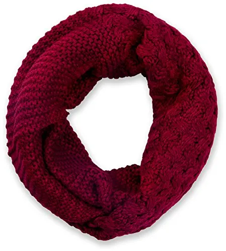 styleBREAKER Unisex Strick Loop Schal mit Mustermix, Uni Feinstrick Schlauchschal, Winter Strickschal 01018153, Farbe:Bordeaux-Rot
