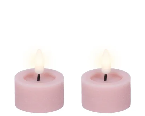 Lumineo LED-Kerze, LED Teelichter 4,4x5cm mit Timer Wachs 2 Stück Rosa / Warmweiß