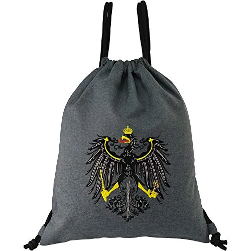 EXPRESS-STICKEREI Turnbeutel mit Kordelzug wasserdicht grau | Adlerwappen Beuteltasche Männer/Frauen Gym Bag mit Deutschland Flagge Sportbeutel robust Rucksack Adlerwappen Fahne Preußen