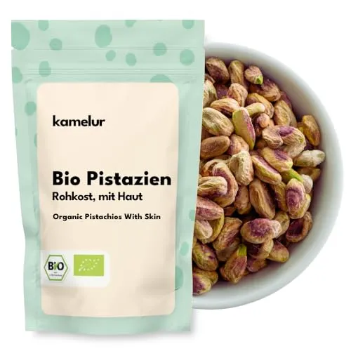 Kamelur 500g BIO Pistazien ohne Schale und mit Haut - naturbelassene Pistazienkerne, geschält und ungesalzen
