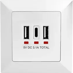 hb-digital Wandsteckdose Unterputz mit 2x USB-A und 1x USB-C Ports weiss - Weiß