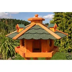 Luxus Vogelhaus mit Ständer - Grüner Blickfang für Ihren Garten - Nistkästen aus Holz mit abnehmbarem Schornstein für einfache Futterbefüllung, Höhe 1,05m, ideal für Vogelliebhaber und Gartenliebhaber.