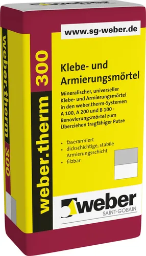 weber.therm 300 Klebe- und Armierungsmörtel grau 30 kg - Fugenabdichtungen - Hochwertiger, mineralischer Klebe- und Armierungsmörtel mit hoher Klebkraft, ideal für weber.therm Wärmedämm-Verbundsysteme und Renovierungen.