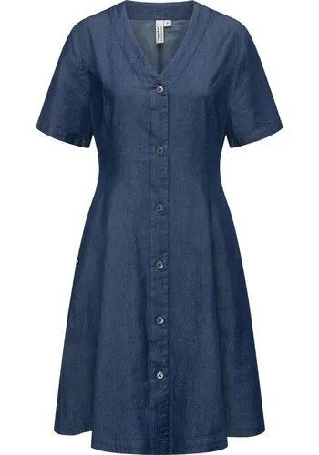Ragwear Kveeda Denim Sommerkleid - Feminin und lässig: Sommerliches Minikleid mit Schleife am Rücken, ideal für warme Tage. Aus 60% Baumwolle, 40% Viskose, in Größe XL (42), mit V-Ausschnitt und praktischen Eingrifftaschen.