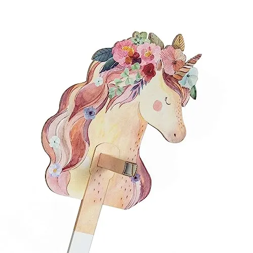 FOLDZILLA Steckenpferd aus Pappe 115 x 40 x 25 cm Hobbyhorse Stockpferd - Einhorn Aquarell