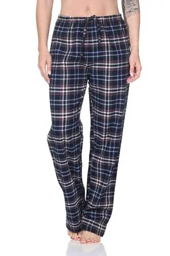 Normann Damen Flanell Schlafanzug Hose kariert - Schlafhose ideal zum relaxen, Farbe:Navy, Größe:40-42