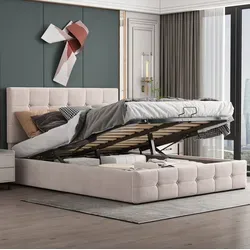 Bett Mit Bettkasten 140x200 Cm Mit Hochklappbarem Lattenrost, Cremefarbener Veloursstoff