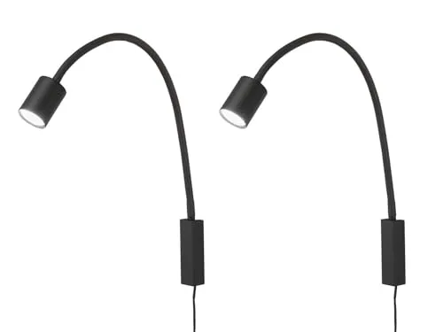 meineWunschleuchte 2er SET 2in1 Wandlampen & Bettlampen Schwarz, Schwanenhals Leselampen