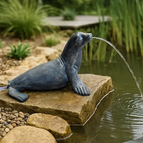 Wasserspeier Solar Seehund – Teichfigur mit Solarpumpe