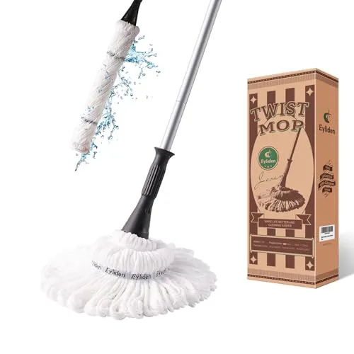 Eyliden Mikrofaser-Wischmopp, 146 cm Langer Griff, für Bodenreinigung, selbstwringender Wischmopp, Handfreigabe, mit 2 Ersatz-Moppköpfen, Haushaltsreiniger