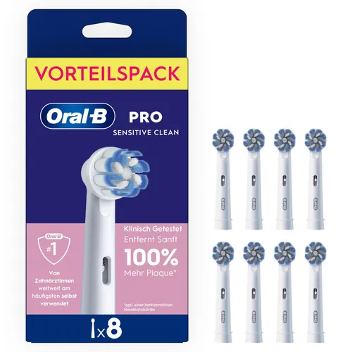Oral-B Pro Sensitive Clean 8er Aufsteckbürsten - 8 Aufsteckbürsten für sanfte Reinigung, ideal für empfindliche Zähne und Zahnfleisch. Optimiert die Mundpflege für ein frisches Gefühl.
