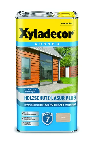 Xyladecor Holzschutz-Lasur PLUS 4 l - Langzeit Imprägnierung für Außen - Lacke für außen, schützt Holz bis zu 7 Jahre vor Nässe und UV-Strahlen. Schnell verarbeitbar und nach 1 Stunde regenfest, ideal für Zäune und Gartenmöbel.