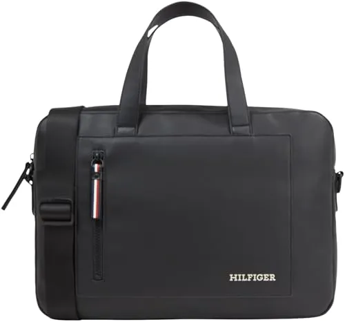 Tommy Hilfiger Herren Laptoptasche Pique Slim - Laptop-Aktentaschen mit klassischem Design, ideal für Freizeit und Büro, ausgestattet mit Trolley-Riemen und praktischer Außentasche.