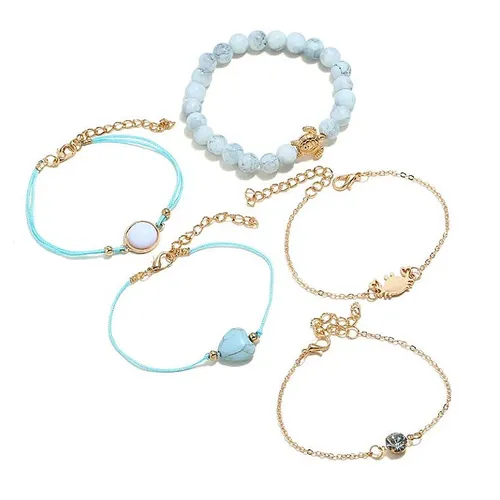 Armbandset Blau Gold Armschmuck Naturstein Metall Modern Damen Armband Set