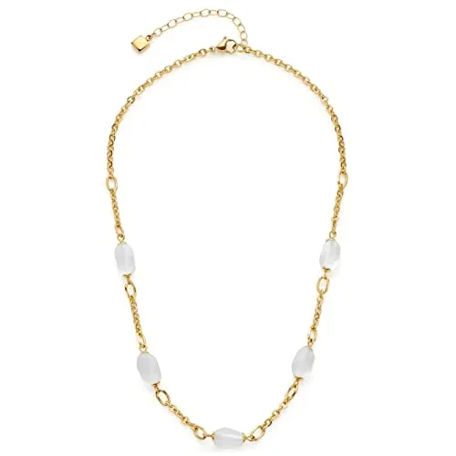 JEWELS BY LEONARDO Halskette Ofira mit Bergkristall-Perlen - Elegante Ankerkette aus goldfarbenem Edelstahl, verziert mit fünf weißen Bergkristall-Perlen, ideal als Geschenk für Damen.