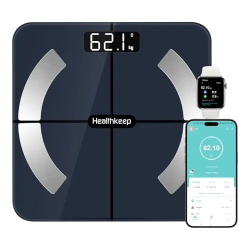 Healthkeep Personenwaage, hohe Genauigkeit, Körperwaage, Bluetooth, mit App, 13 Gesundheits-Metriken, für Android und iOS, max. 180 kg/400 lb/28 st, Blau