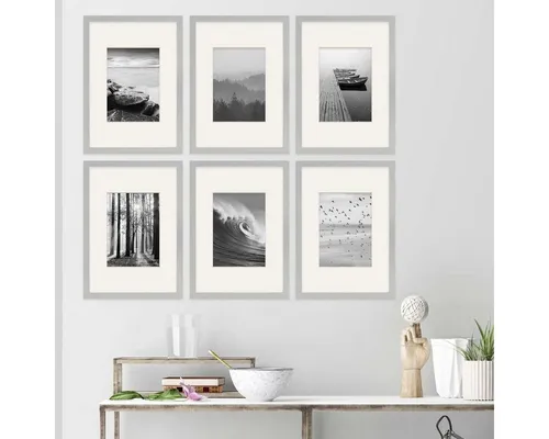 PHOTOLINI Bilderrahmen 6er Set 21x30 cm / A4 Modern Schmal mit Passepartout