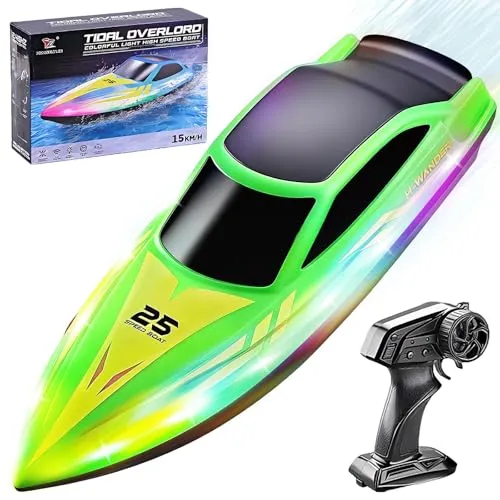 OBEST Ferngesteuertes Boot mit LED Licht für Kinder, 2,4GHz Schnellboot | Hochgeschwindigkeits RC Boot für Seen/Schwimmbäder/Teiche, Auto-Flip, Wasserspielzeug Geschenk für Jungen und Mädchen 