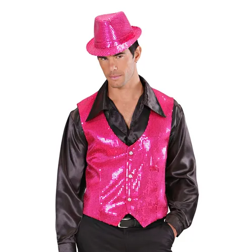 Pailletten Hut Party Fedora pink für Karneval und Mottopartys mit glitzerndem St