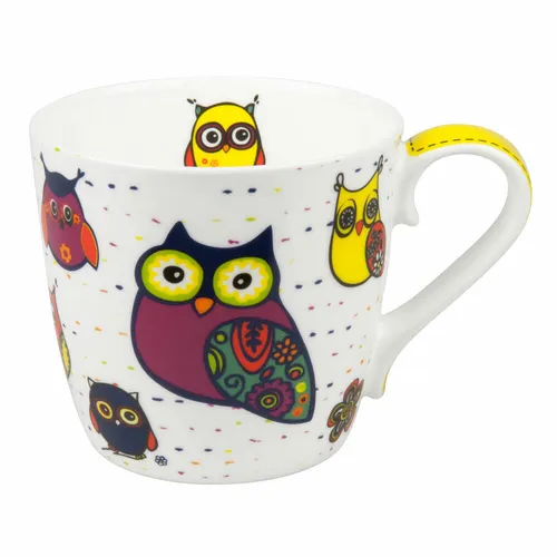 Könitz Colourful Animals Eulen Weiß Becher, Tasse, Kaffeetasse, Bone China 415ml