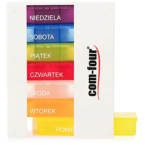 COM-FOUR® Tablettenbox 7 Tage mit polnischer Beschriftung (Poniedzialek