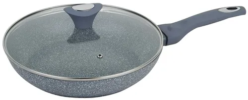 Klausberg Granitpfanne 28cm KB-7318 mit Deckel - Pfanne für alle Herdarten: elektrisch, gas und induktion, langlebige Granitbeschichtung für gesundes Kochen