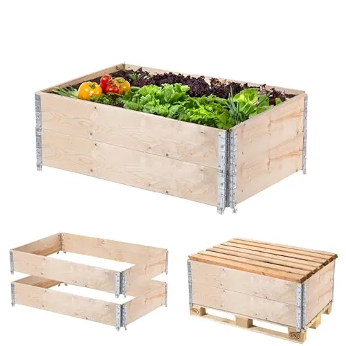 KADAX Palettenrahmen aus Holz, Stapelbare Holzrahmen, Aufsatzrahmen für Garten, Hochbeet Rahmen, Pflanzkasten, Gartenbeet, Gemüsebeet, Kräuterbeet (2-er Set 120x80x22,5 cm)