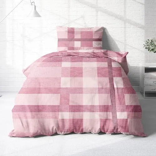 Träumschön Premium Bettwäsche 155x220 + 80x80 cm - Kariertes Design Rosa - Bettwäsche-Sets aus atmungsaktiver Baumwolle, ideal für warme Sommernächte. Hautfreundlich und pflegeleicht, mit Öko-Tex Standard 100 Zertifizierung.