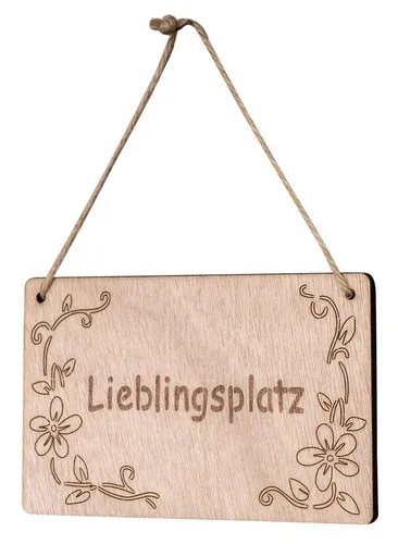 Levandeo® Dekohänger, Schild Lieblingsplatz 13x8cm Birkenholz Holzschild Blumen Deko Holz