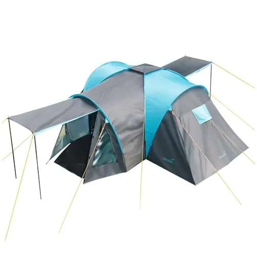 Skandika Kuppelzelt Hammerfest 6 Plus - Kuppelzelt für bis zu 6 Personen mit extra Vorraum, 2 Schlafkabinen und 3000 mm Wassersäule. Ideal für Familien-Camping und bietet viel Platz für Gepäck und Möbel.