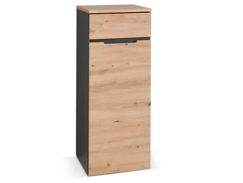 Büroschrank MAILAND V Dekor Eiche Grau 45x122x38 cm - Stylischer Büroschrank mit 1 Tür und zwei Einlegeböden. Ideal für die Aufbewahrung von Büromaterialien und Akten, passt perfekt in jedes Büro.