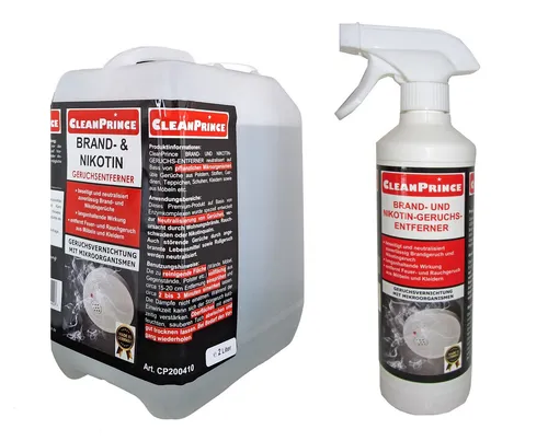 CleanPrince Geruchsentferner für Brand- und Nikotingeruch - Reinigungsmittel, neutralisiert effektiv üble Gerüche auf pflanzlicher Basis und sorgt für frische Luft in Ihrem Zuhause.