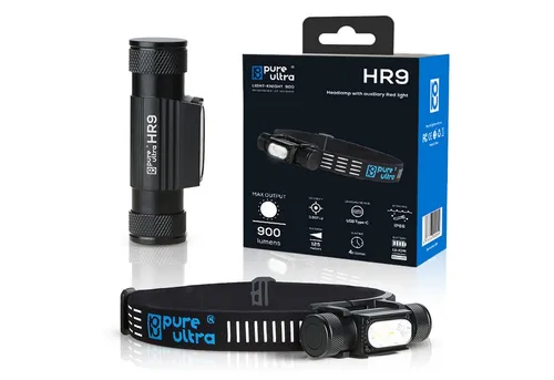 pureultra HR9 LED-Stirnlampe - 900 Lumen, USB-C Wiederaufladbar - Stirnlampen für Outdoor-Aktivitäten mit 900 Lumen und 300 Stunden Laufzeit im energiesparenden Modus. IP66 wasserdicht und ultraleicht für maximalen Tragekomfort.