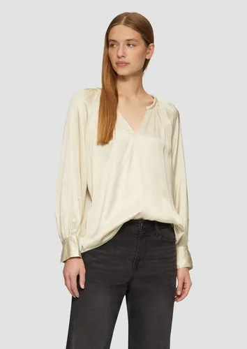 s.Oliver Satinbluse im Relaxed Fit beige 44 - Damenbluse im Relaxed Fit mit fließendem Satin, V-Ausschnitt und eleganten Raglanärmeln, ideal für lässige und schicke Anlässe.