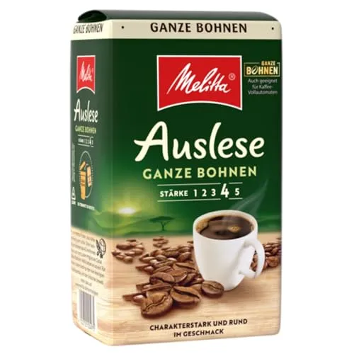 Melitta Auslese Ganze Bohnen 500g - Hochwertige Kaffeebohnen mit mitteldunkler Röstung, ideal für vollmundigen Kaffeegenuss, perfekt für Kaffeeliebhaber.