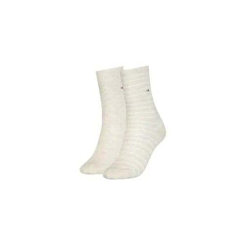 TOMMY HILFIGER Damensocken Doppelpack Uni/Ringel grau Größe 35-38