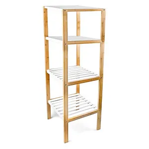 relaxdays Badregal braun/weiß 33,0 x 34,0 x 110,0 cm - Büroregale mit 4 Regalebenen, wasserbeständig und pflegeleicht. Ideal für eine ordentliche Aufbewahrung von Badutensilien und Pflegeartikeln.