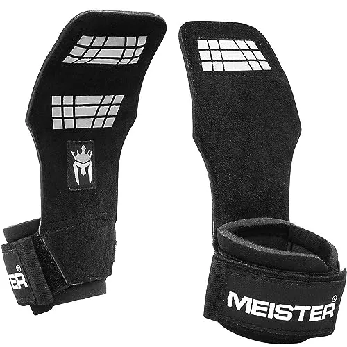 Meister Elite Leather Weight Lifting Grips w/Gel Padding (Pair) -X-Small Griffe zum Gewichtheben, Schwarz, XS