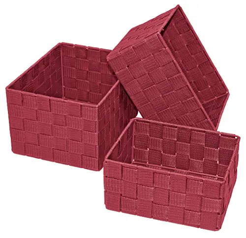 Lashuma 3er Pack Bad Körbchen, Korb Größen: 24x18x14 cm, 21x16x12 cm und 19x14x10 cm, Regalboxen Farbe: Rot