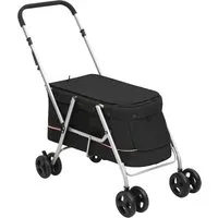 Faltbarer Hundebuggy in Schwarz - 100x49x96 cm - Pet-Stroller aus hochwertigem Leinenstoff, ideal für Ausflüge mit Ihrem Hund und einfach zu verstauen.