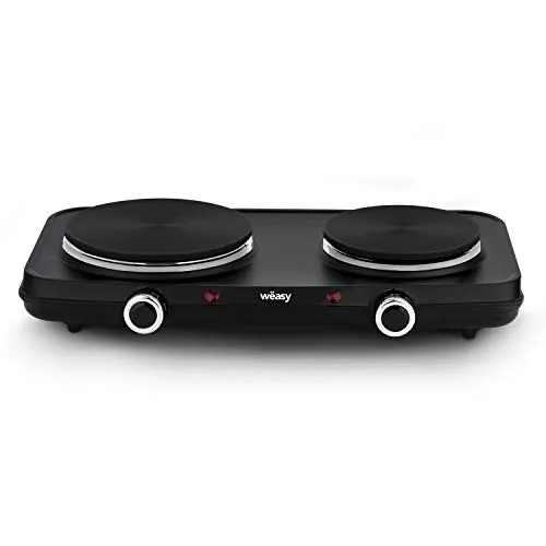 Wëasy PLW225 Kochfeld mit 2 gusseisernen Kochplatten - Kochfeld für kleine Küchen und Camping, mit 2 Thermostaten für präzise Temperaturkontrolle und 2250 W Leistung für schnelles Kochen.