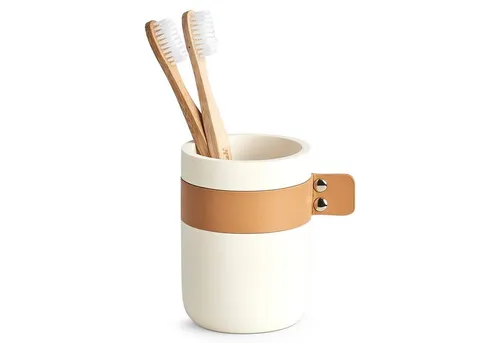Zeller Present Zahnputzbecher Zahnputzbecher mit Kunstlederband, (Stück, 1-St., 1 Zahnputzbecher), Zahnbürstenhalter